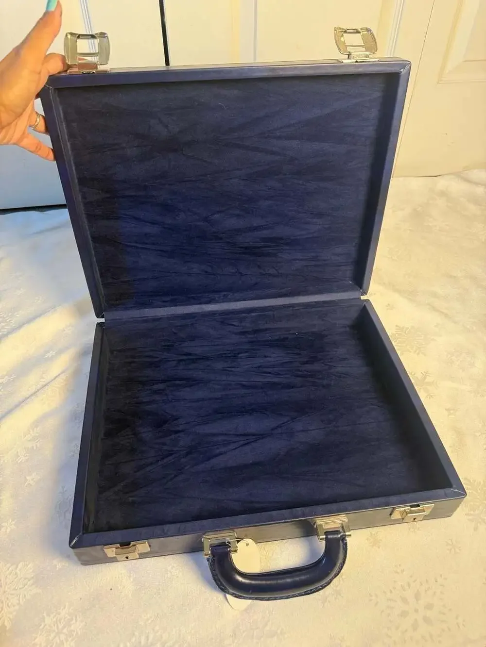 Vintage Navy Blue Hard Shell Attaché Briefcase Silver Lock Lawyer Office Y2K